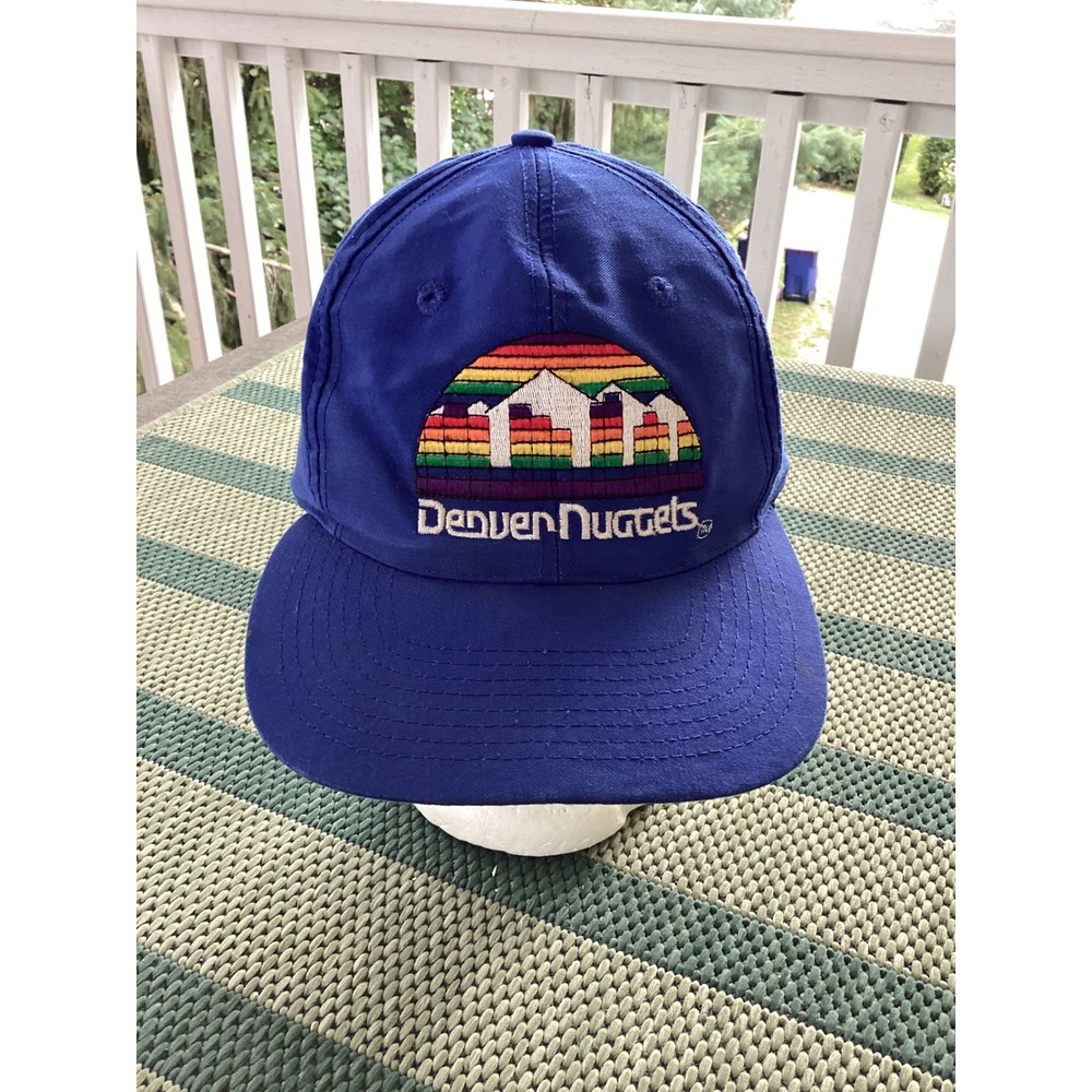 Vintage Denver Nuggets Rainbow Skyline Snapback Hat NBA Blue Retro 90s Cap Mens - Picture 1 of 4